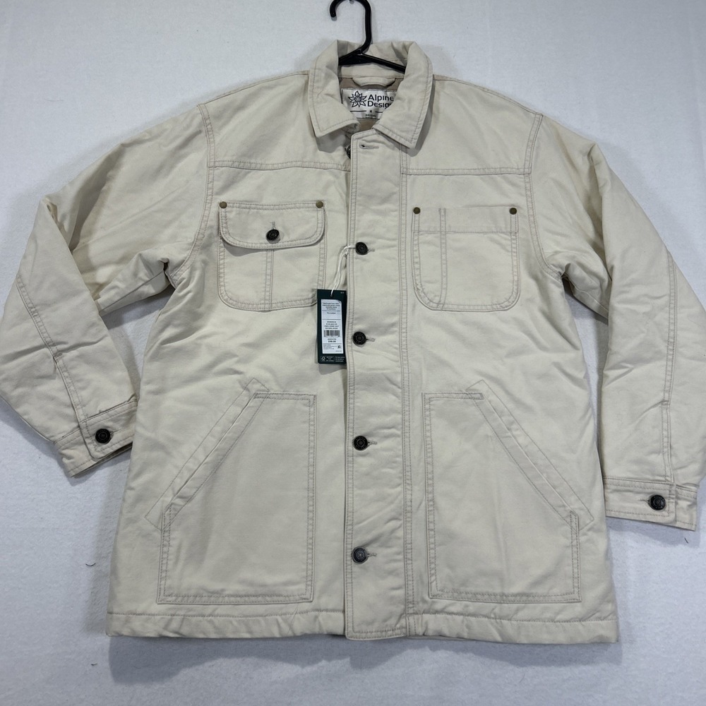 Alpine Design Womens Quilted Lined Chore Jacket Medium Natural Khaki Ivory NEW